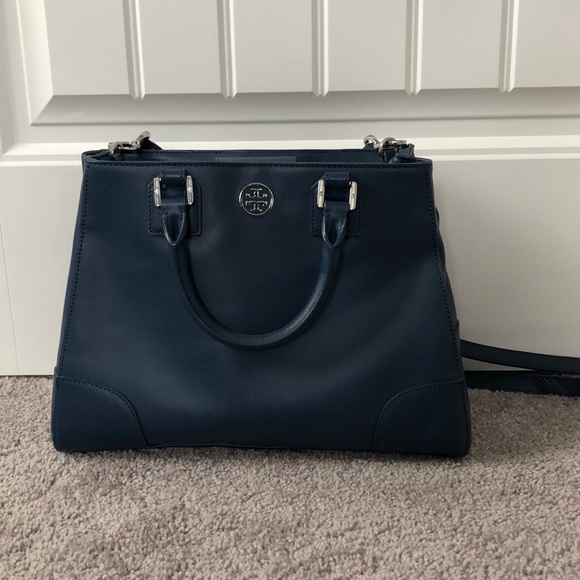 Tory Burch Robinson Triangle Tote in Night Sky - Picture 1 of 8